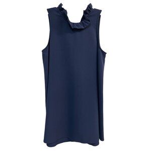 Mudpie Navy Blue A-Line Swing Dress with Ruffle Neck and Tie Back Accent Size L